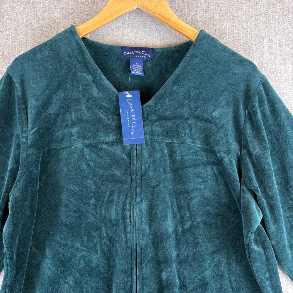 NEW Charter Club Intimates Robe Womens Small Hunter Green Velour Zip Front NWT